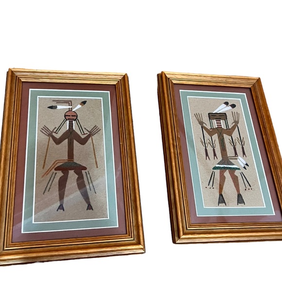 Sand Art Native American Indian Navajo Painting Framed Pair / Lot - Picture 1 of 11